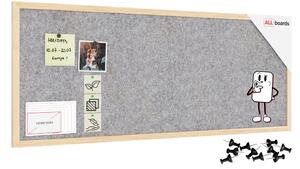 Textilní (plstěná) tabule 100 × 40 cm, světle šedá, v lakovaném dřevěném rámu, TFLIGHTG104G