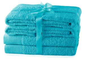 AmeliaHome - Sada bavlněných ručníků Tyrkysový hladké AMARI-2*70x140+ 4*50x100