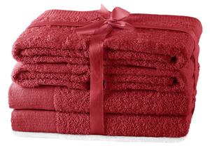 AmeliaHome - Sada bavlněných ručníků Červené Hladké AMARI-2*70x140+ 4*50x100