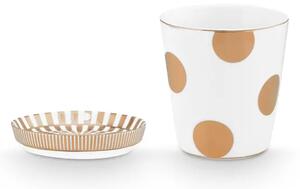 Pip Studio Dot Delight hrnek bez ucha s odkládacím táckem 270ml, bílo-zlatý