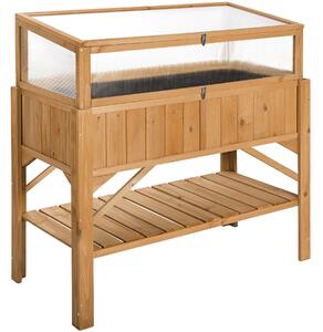 Tectake Vyvýšený záhon s policí a zahradním pařeništěm 119x57x124cm - hnědá