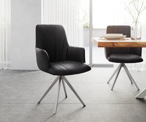 DELIFE Otočná židle Willa-Flex s područkami pravá kůže černá Křížová základna hranatá nerezová ocel otočná o 180°