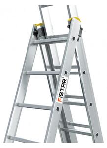 Profesionální žebřík 3x15 hliníkový, 3-dílný, pracovní výška až 10,4 m, FISTAR