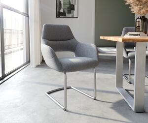DELIFE Jídelní židle Yago-Flex konzolová podnož kulatá z nerezové oceli texturovaná tkanina světle šedá