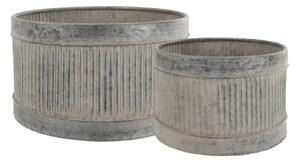 2ks dekorační plechový antik květináč s drážkami French Chic - 32*19/26*17 cm - Chic Antique