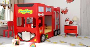 Dětská patrová postel Happy Bus červený 190x90cm