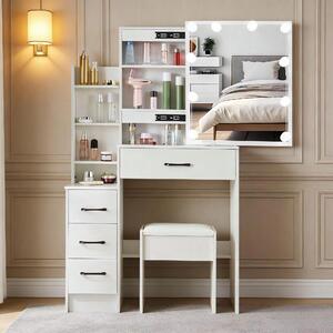 Toaletní stolek s LED osvětlením a zrcadlem - bílý - 83x36x139 cm - MDF a sklo