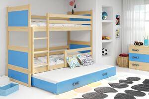 Dětská patrová postel s přistýlkou ​​RICO 3 | borovice 80 x 190 cm Barva: Modrá