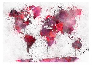 Fototapeta - Mapa světa: Červené akvarely 200x140 + zdarma lepidlo