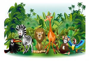Samolepící fototapeta - Zvířata v džungli pro děti 147x105