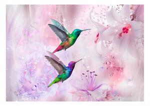 Samolepící fototapeta - Barevní kolibříci (fialová) 196x140