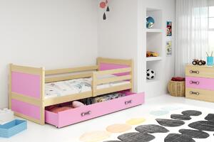 BMS Group Dětská postel s úložným prostorem RICO borovice Velikost postele: 200x90 cm, Barva výplní: Růžová