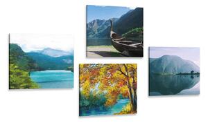 Set obrazů imitace malby horského jezera