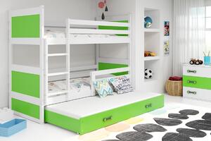 BMS Group Dětská patrová postel s přistýlkou RICO bílá Velikost postele: 160x80 cm, Barva šuplíku: Zelená