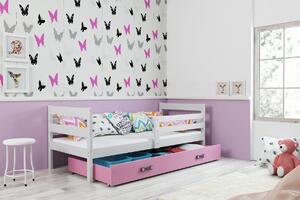 BMS Group Dětská postel s úložným prostorem ERYK bílá Velikost postele: 200x90 cm, Barva šuplíku: Růžová