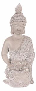 Dekorace soška Buddha klečící, šedá, polyresin, 25 x 24 x 57 cm