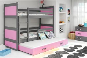 BMS Group Dětská patrová postel s přistýlkou RICO grafit Velikost postele: 160x80 cm, Barva šuplíku: Růžová