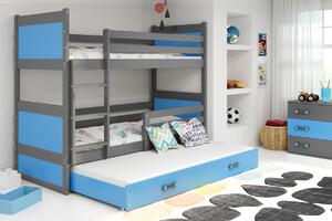 BMS Group Dětská patrová postel Rico 3 - Grafit/modrá - 160x80