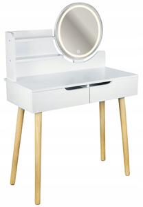 Toaletní stolek SCANDI 2 se zrcadlem a LED osvětlením bílý / naturální