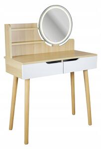 Toaletní stolek SCANDI 2 se zrcadlem a LED osvětlením naturální / bílý