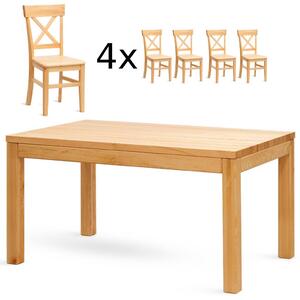 Jídlení set - PINO 160 stůl a židle z borovicového masivního dřeva