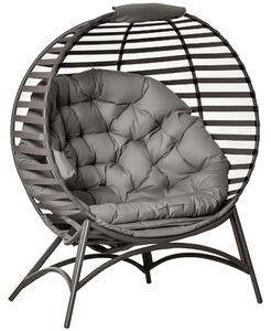 Zahradní křeslo Outsunny Papasan 2-basket s polštáři, oválné křeslo, skládací na balkon a terasu, venkovní/indoor, písek, ocel, 118 x 75 x 139 cm | Ao