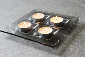 BDK-GLASS Skleněný šedý čtvercový svícen na 4 svíčky