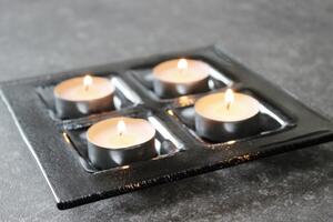 BDK-GLASS Skleněný šedý čtvercový svícen na 4 svíčky