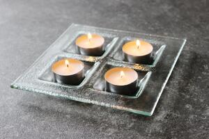 BDK-GLASS Skleněný čirý čtvercový svícen na 4 svíčky