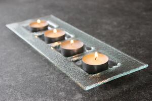 BDK-GLASS Skleněný čirý svícen obdélníkový na 4 svíčky