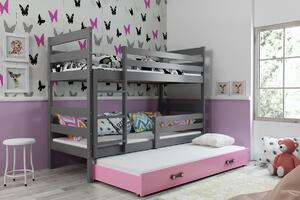 BMS Group Dětská patrová postel s přistýlkou ERYK grafit Velikost postele: 160x80 cm, Barva šuplíku: Růžová