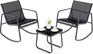 3dílný houpací bistro set, sada terasového nábytku se 2 houpacími kesly a sklenným stolem, venkovní houpací křeslo pro verandu, balkon, erná barva