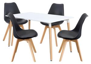 Jídelní stůl 140x90 QUATRO bílý + 4 židle QUATRO černé