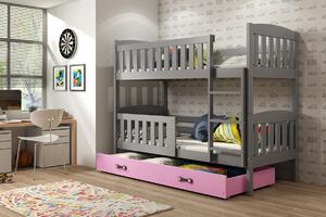 BMS Group Dětská patrová postel s úložným prostorem KUBUS grafit Velikost postele: 190x80 cm, Barva šuplíku: Růžová