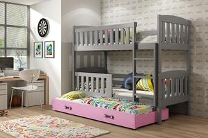 BMS Group Dětská patrová postel s přistýlkou KUBUS grafit Velikost postele: 190x80 cm, Barva šuplíku: Růžová