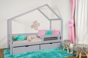 MAXIDO Dětská postel domeček Dita - dva šuplíky 160x80 šedá