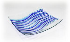 BDK-GLASS Skleněná dekorativní mísa 30x30cm - modrá vlna