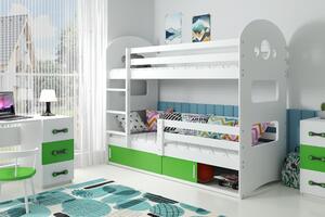 BMS Group Dětská patrová postel Dominik - Bílá/zelená 160x80