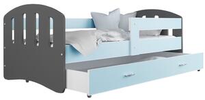 Dětská postel se šuplíkem HAPPY - 140x80 cm - modro-šedá