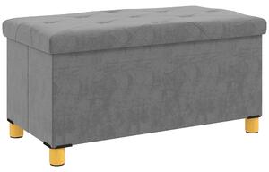 HOMCOM Skládací box na úložný prostor s potahem z sametu, lavička s úložným prostorem pro obývací pokoj, ložnici a chodbu 76 x 38 x 38 cm, šedá | Aoso
