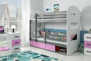 BMS Group Dětská patrová postel Dominik - Grafit/růžová 160x80