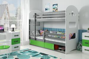 BMS Group Dětská patrová postel Dominik - Grafit/zelená 160x80