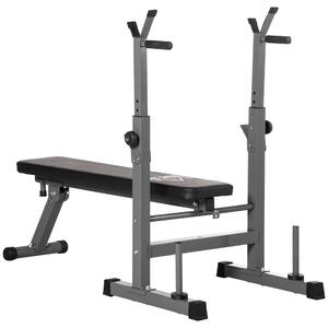 HOMCOM Nastavitelná Váhová Lavice, Skládací Tréninková Lavice s Hrazdou, Domácí Fitness Lavice, Ocel, Černá+Šedá | Aosom