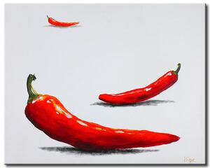 Obraz Paprika (1 díl) - tři červené chilli papričky na šedém pozadí