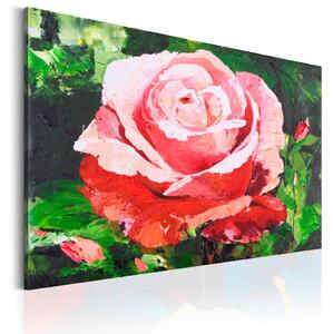 Obraz Osamělá růžová růže (1 díl) - květinový motiv s zeleným pozadím