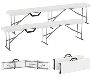 Outsunny 2-dílná pivní lavice - skládací lavice pro 8 osob, 182 cm, autoskládací party lavice s rukojetí, kovové nohy, HDPE odolná lavice pro kempován