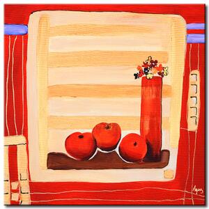 Obraz Zátiší (1-dílný) - abstrakce s kompozicí jablek a květů