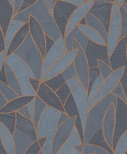 Modro-bronzová vliesová tapeta s listy, AL26232, Allure, Decoprint