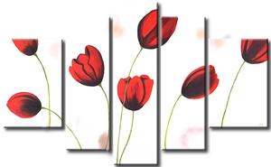 Obraz Tulipány (5-dílný) - květiny na bílém pozadí s jemným odstínem barvy