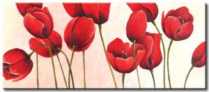 Obraz Radostné tulipány (1-dílný) - červené květy na pastelovém pozadí